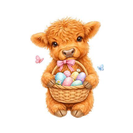 Easter highland cow cotton fabric panel