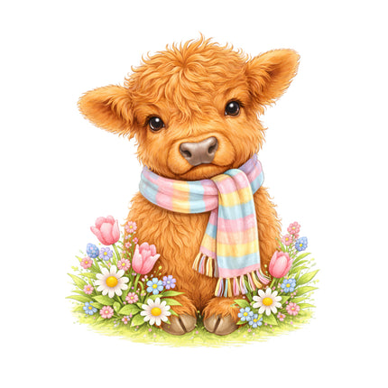 Easter highland cow cotton fabric panel