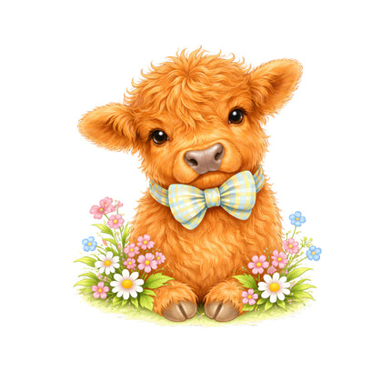 Easter highland cow cotton fabric panel