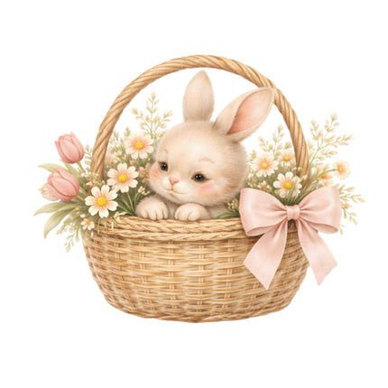 Cute bunny in a basket with flowers quilt block