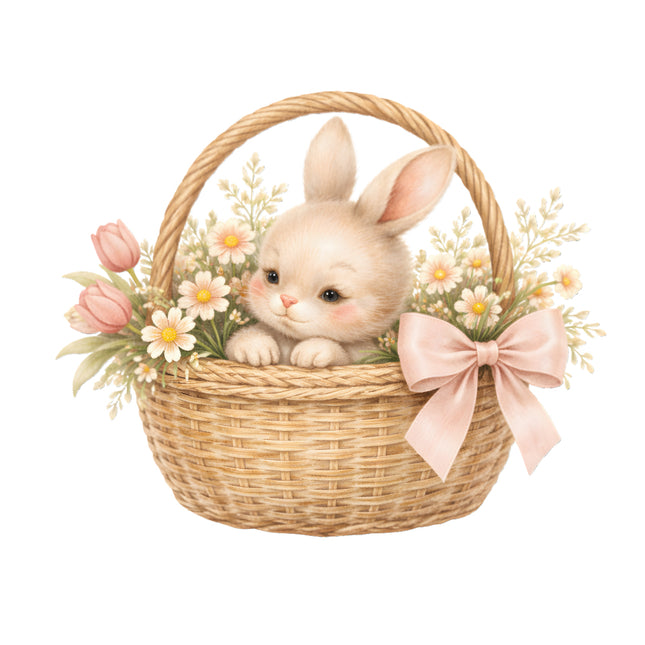 Cute bunny in a basket with flowers quilt block