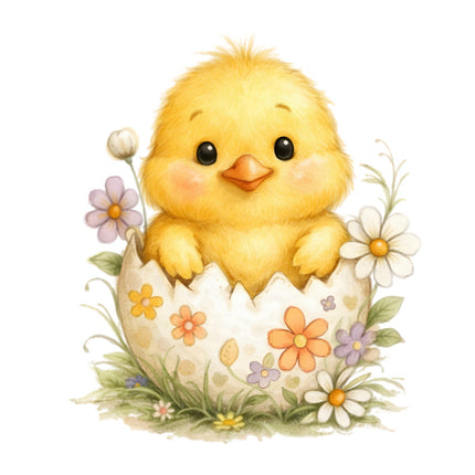 chick emerging from an egg with flowers fabric panel