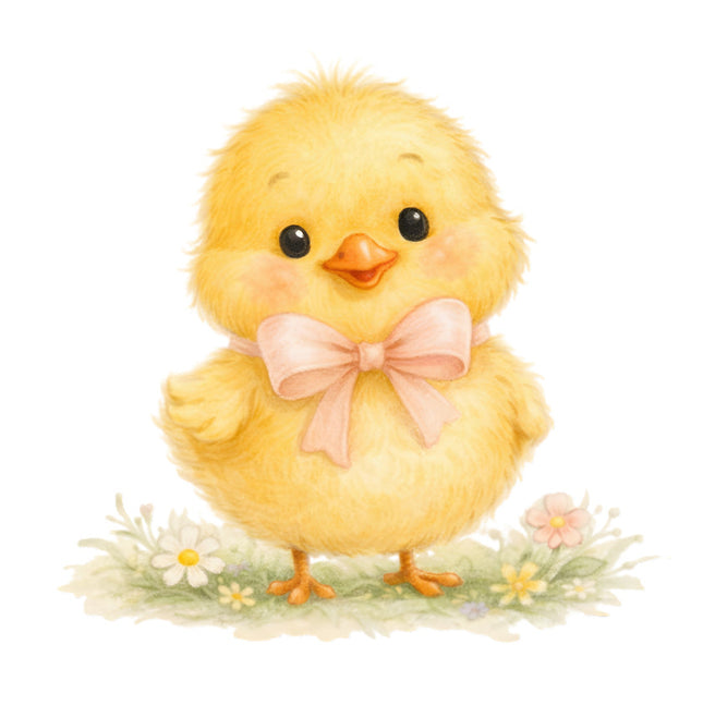 yellow chick with a pink bow fabric panel