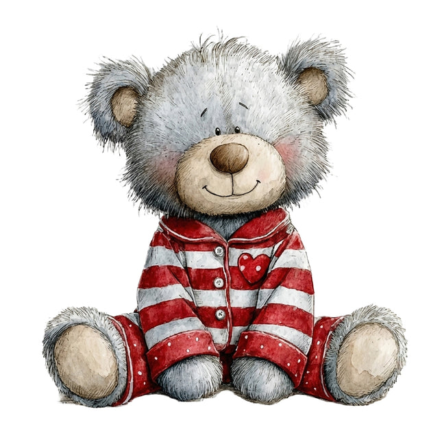 Teddy bear with red heart cotton fabric panel