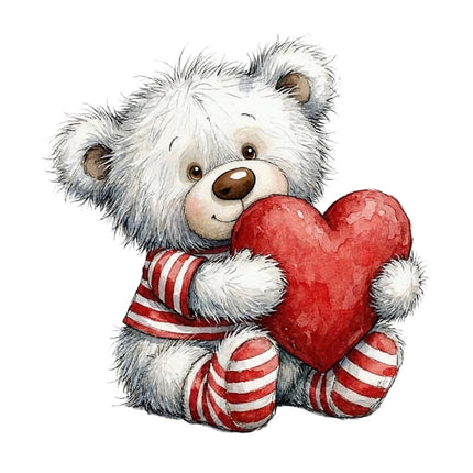 Teddy bear with red heart cotton fabric panel