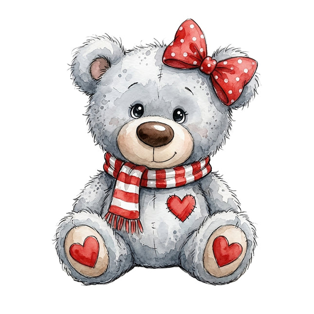 Teddy bear with red heart cotton fabric panel