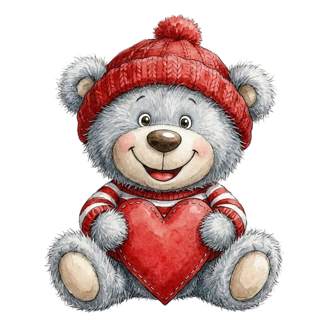Teddy bear with red heart cotton fabric panel