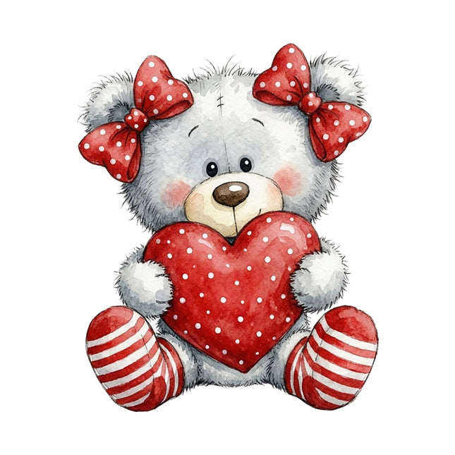 Teddy bear with red heart cotton fabric panel