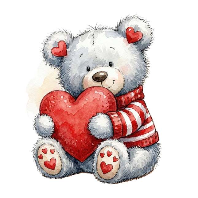 Teddy bear with red heart cotton fabric panel
