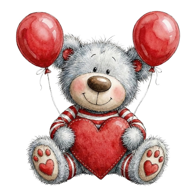 Teddy bear with red heart cotton fabric panel