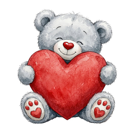 Teddy bear with red heart cotton fabric panel