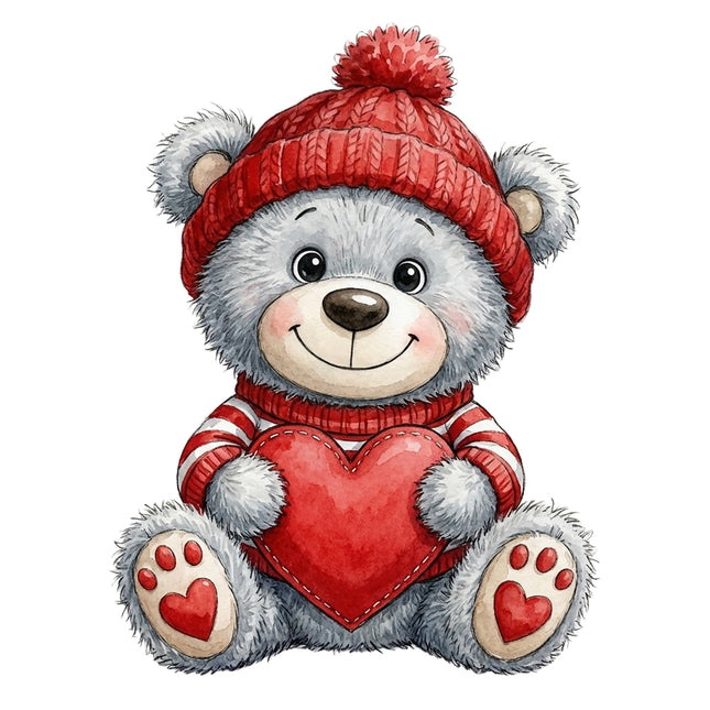 Teddy bear with red heart cotton fabric panel