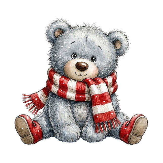 Teddy bear with red scarf cotton fabric panel