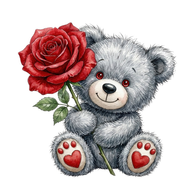 teddy bear holding a red rose fabric panel