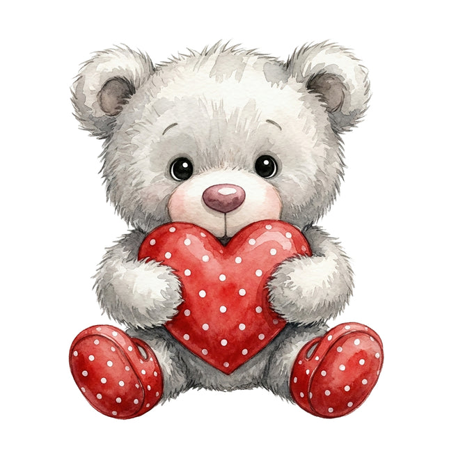 Teddy bear with red heart cotton fabric panel