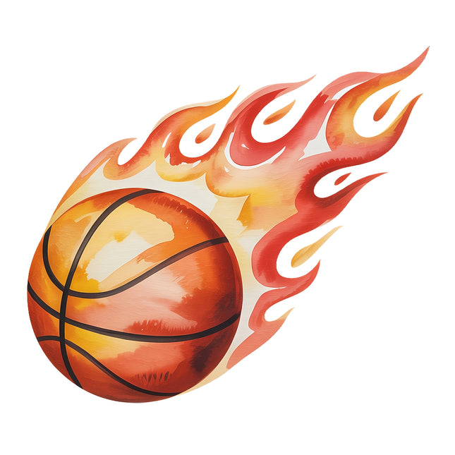 Basketball with flames cotton fabric panel
