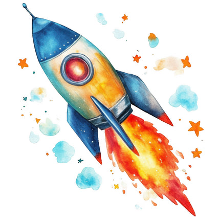 rocket ship with stars fabric panel