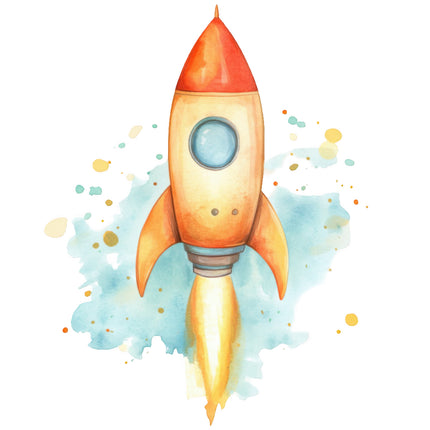 rocket ship cotton fabric panel