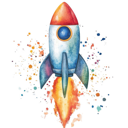 rocket ship cotton fabric panel