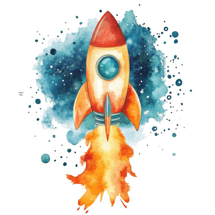 rocket ship cotton fabric panel