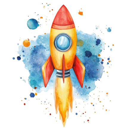 rocket ship cotton fabric panel
