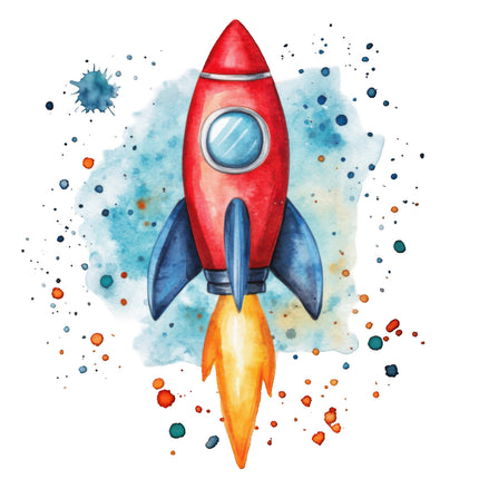 rocket ship cotton fabric panel