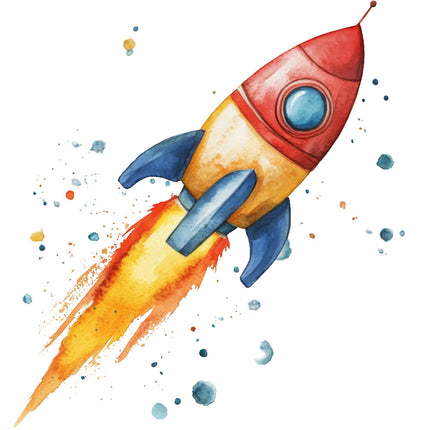 rocket ship cotton fabric panel