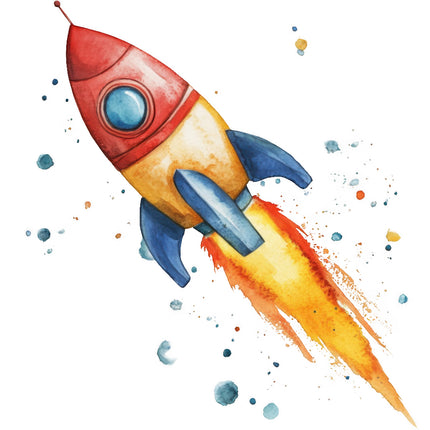 Colorful cartoon rocket ship fabric panel