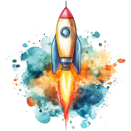 rocket ship cotton fabric panel