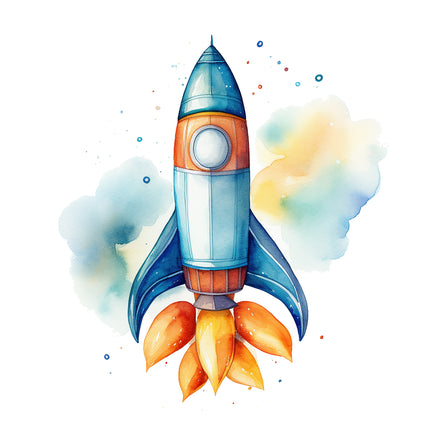 rocket ship cotton fabric panel