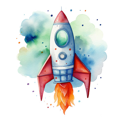 rocket ship cotton fabric panel