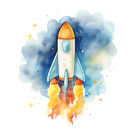 rocket ship cotton fabric panel