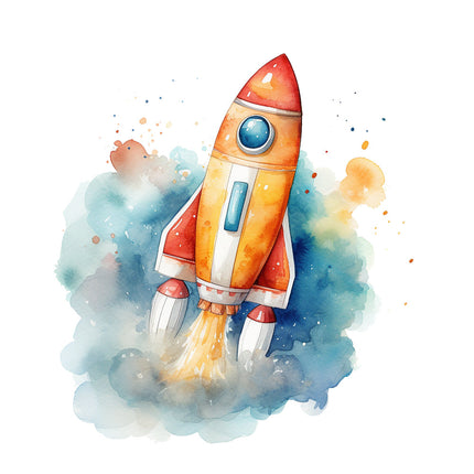 rocket ship cotton fabric panel