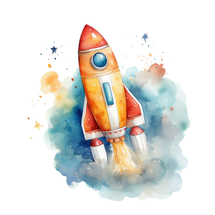 Colorful cartoon rocket ship fabric panel