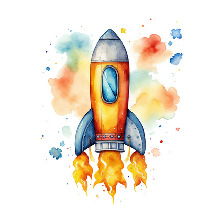 rocket ship cotton fabric panel