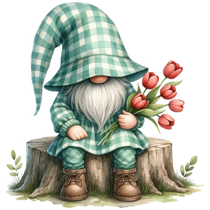 spring garden gnome fabric panel