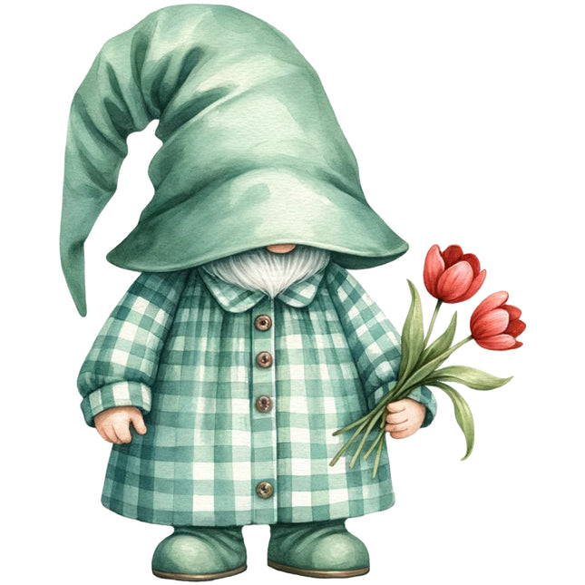 spring garden gnome fabric panel