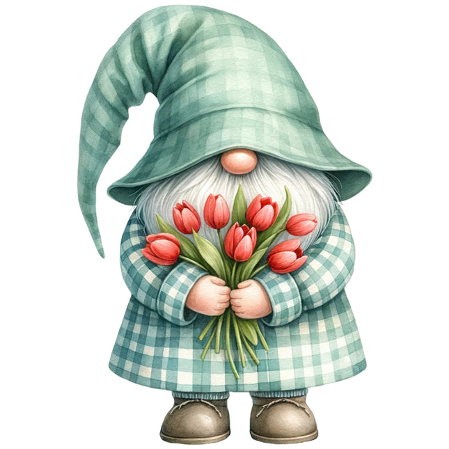 spring garden gnome fabric panel