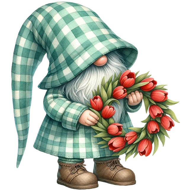 spring garden gnome fabric panel