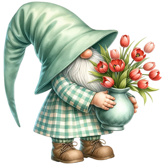 spring garden gnome fabric panel