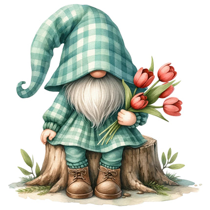 spring garden gnome fabric panel