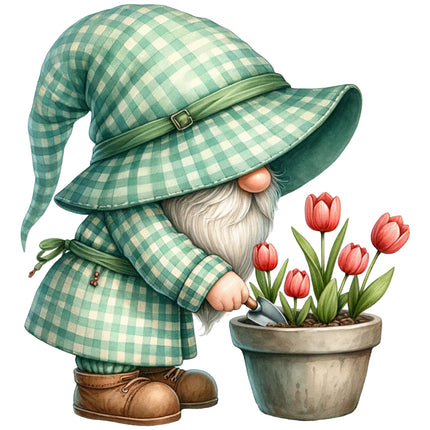 spring garden gnome fabric panel