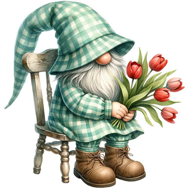 spring garden gnome fabric panel