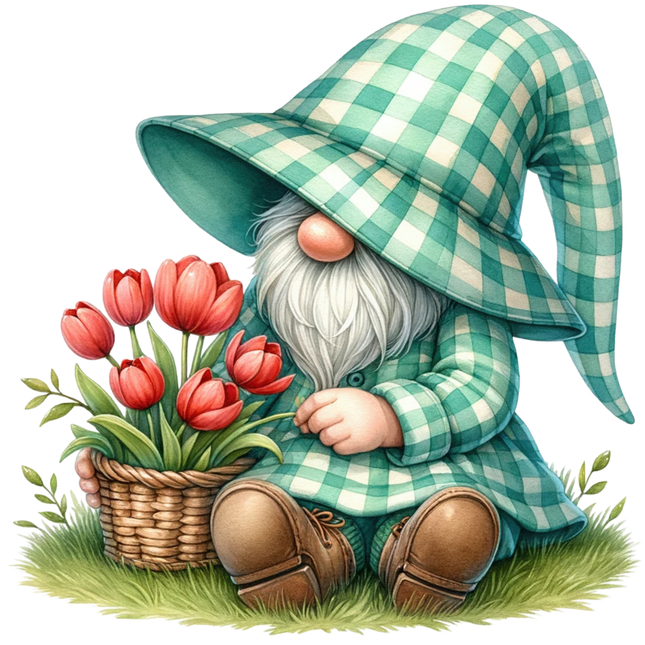 Gnome with a checkered hat and plaid outfit quilt block