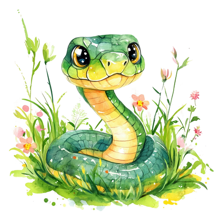 snake surrounded by grass and flowers quilt block