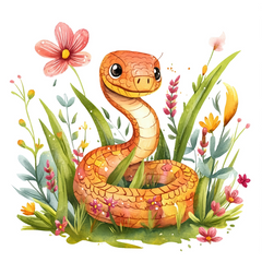 snake among flowers and plants fabric panel