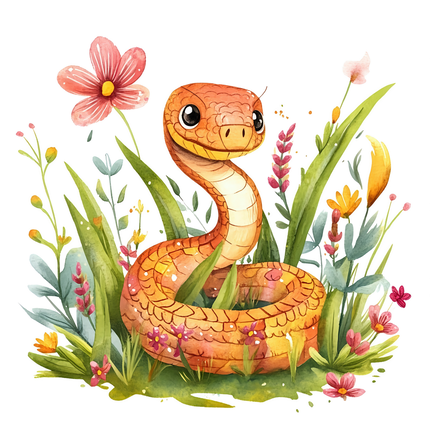 snake among flowers and plants fabric panel