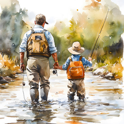 Father & Son Fishing 100% Cotton Fabric Panel Block AJ100