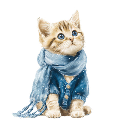 kitten wearing a scarf quilting fabric panel 