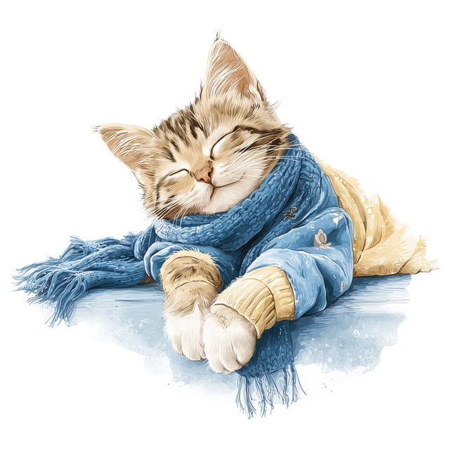Cat wearing a blue scarf quilting fabric panel